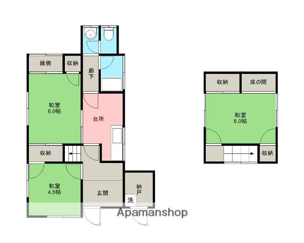 山陰本線 鳥取駅 徒歩35分 2階建 築61年(3K)の間取り写真
