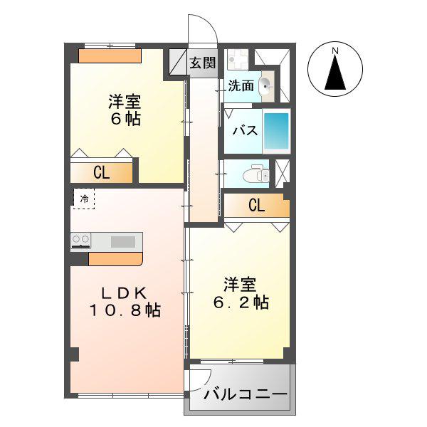 ティアクラウン(2LDK/2階)の間取り写真