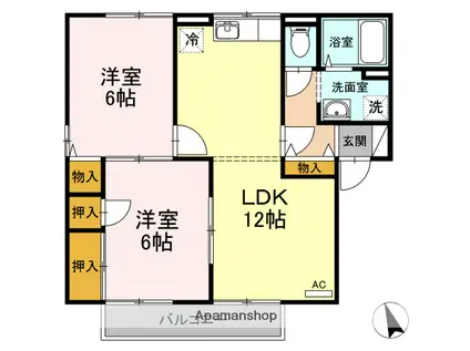 コンフォールコートB棟(2LDK/1階)の間取り写真