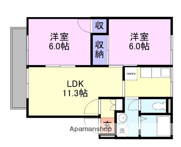タウンハウス福原B棟(2LDK/2階)の間取り写真