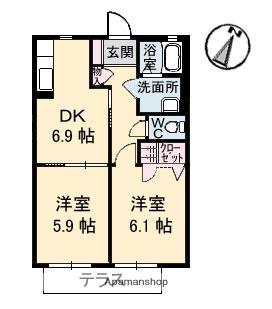 プログレスA棟(2DK/1階)の間取り写真