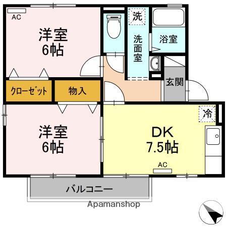 プリシェールC棟(2DK/2階)の間取り写真