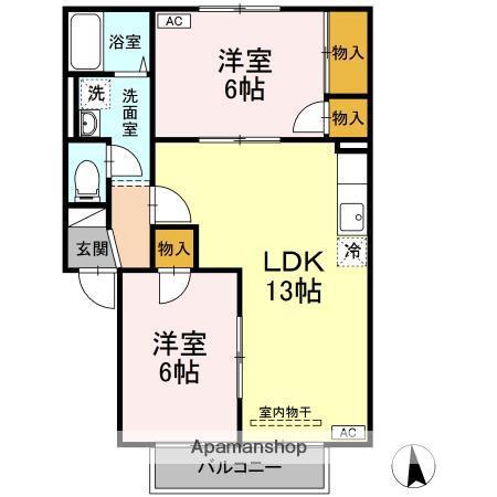 のぎくB棟(2LDK/1階)の間取り写真