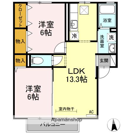 セントラルスクエア S棟(2LDK/1階)の間取り写真