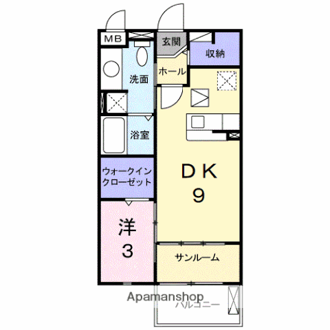 プラシード(1DK/1階)の間取り写真