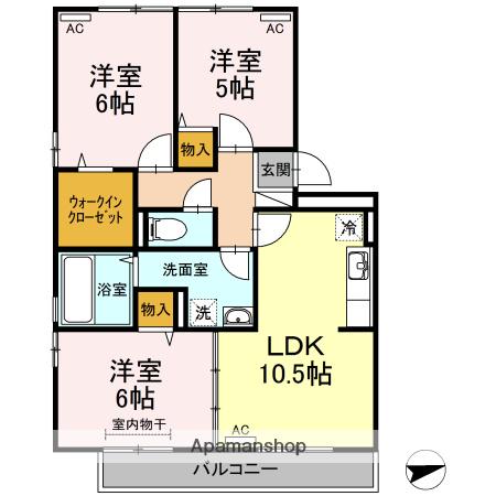 リビングタウン弓ヶ浜F棟(3LDK/3階)の間取り写真