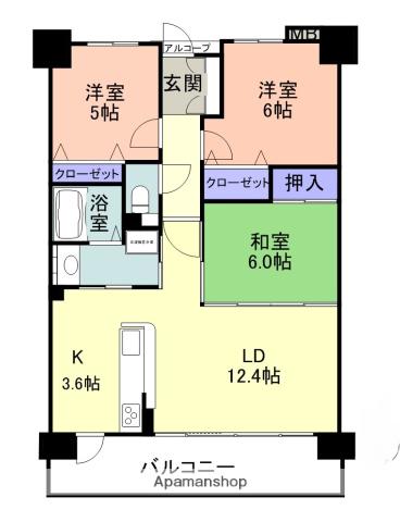 サーパス東福原(3LDK/5階)の間取り写真