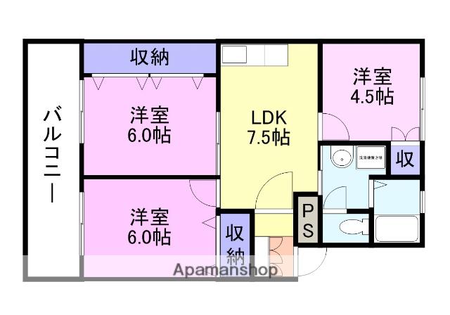 シャトー米子(3DK/4階)の間取り写真
