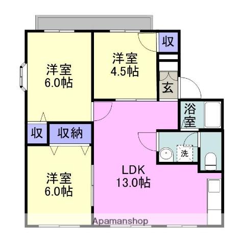 レジデンス原田(3LDK/1階)の間取り写真