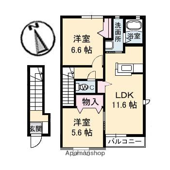 シャーメゾン大山B棟(2LDK/2階)の間取り写真