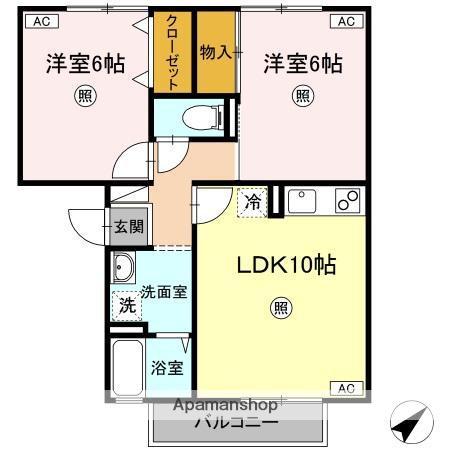 エスポワール松本B(2LDK/1階)の間取り写真