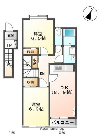 サンクレール(2DK/2階)の間取り写真