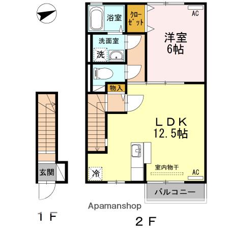 ピュアメゾン(1LDK/2階)の間取り写真