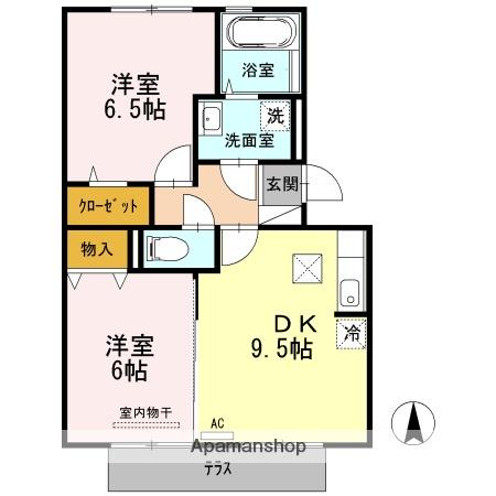 ヴィータ フェリーチェ(2DK/1階)の間取り写真