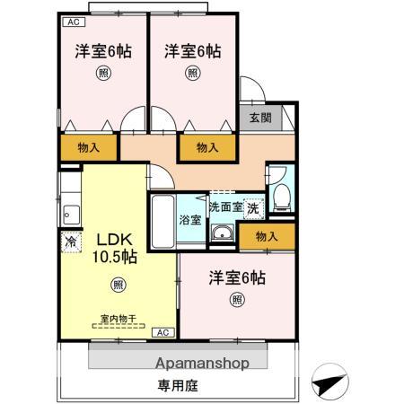 セジュールサバスE棟(3LDK/1階)の間取り写真