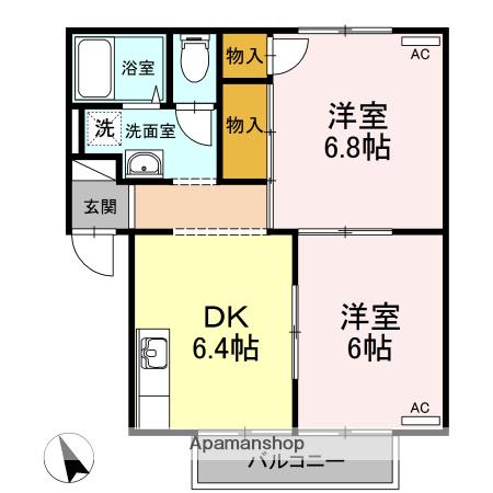 グッドワン(2DK/1階)の間取り写真