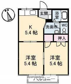 ハイツアールデコ(2K/2階)の間取り写真