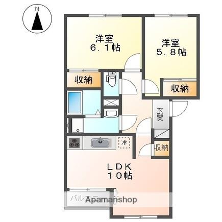フェイバードパークB棟(2LDK/2階)の間取り写真