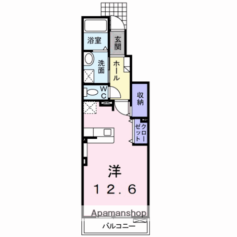 イルマーレ A(ワンルーム/1階)の間取り写真