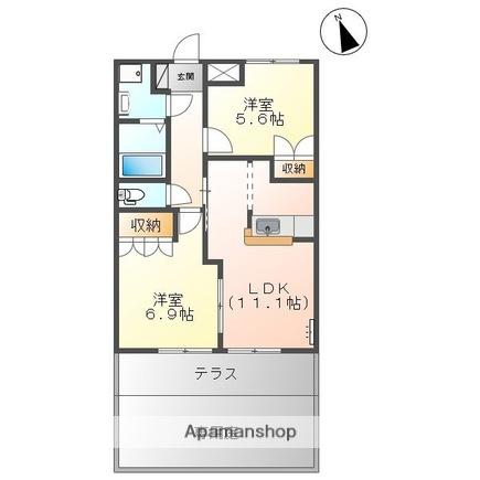 アクアサイドB(2LDK/1階)の間取り写真