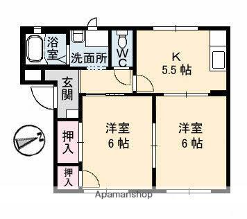 リバティ松本B棟(2K/1階)の間取り写真