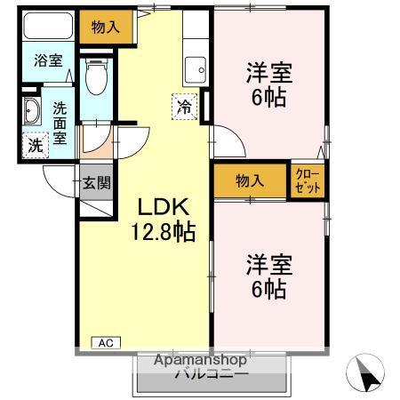 エクセルハイムB棟(2LDK/2階)の間取り写真