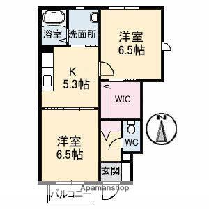 T・H・サルーテ B棟(2DK/1階)の間取り写真