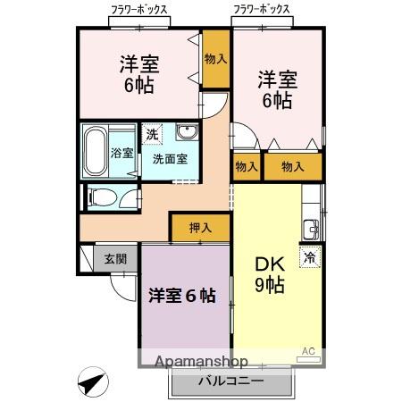 メルグランデB棟(3DK/2階)の間取り写真