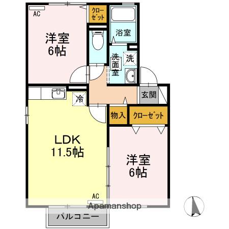 グリーンスクエアB棟(2LDK/2階)の間取り写真