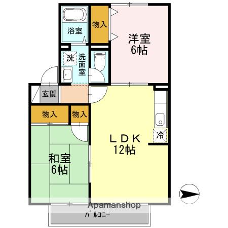 プリムローズⅡ(2LDK/1階)の間取り写真