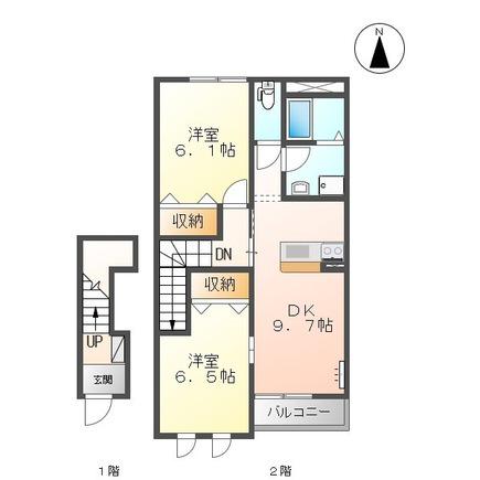 プランドール ソフィア(2DK/2階)の間取り写真