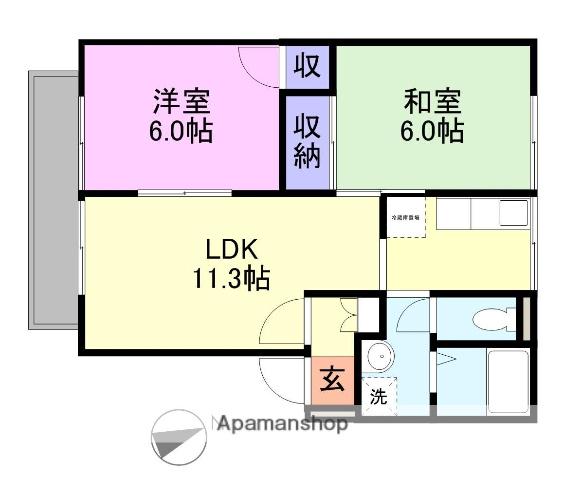 タウンハウス福原B棟(2LDK/1階)の間取り写真
