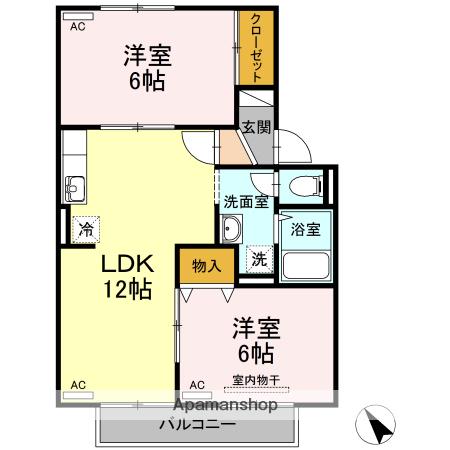 サン・ルミエール D(2LDK/2階)の間取り写真