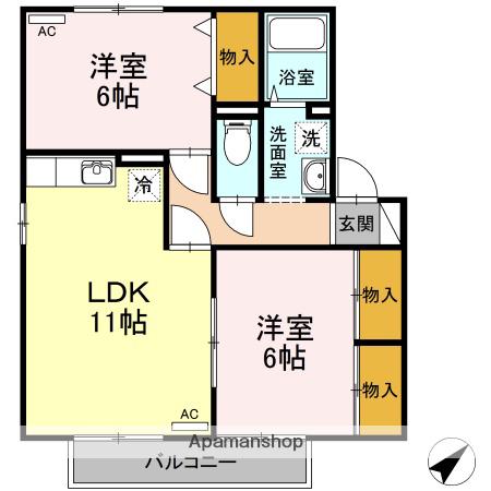 プリムローズⅢC棟(2LDK/1階)の間取り写真