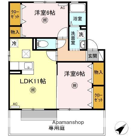 デュランタA棟(2LDK/1階)の間取り写真