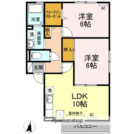 プラシード C(2LDK/1階)の間取り写真