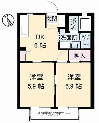 フリーダムメゾン(2DK/2階)の間取り写真