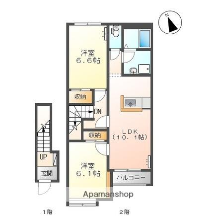 キャピタル旗ヶ崎(2LDK/2階)の間取り写真