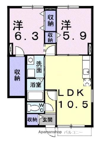 ジョリ・グレーヌ(2LDK/1階)の間取り写真
