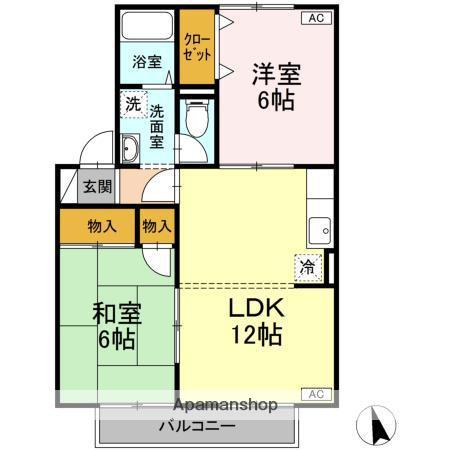 エスポワール米原B棟(2LDK/2階)の間取り写真