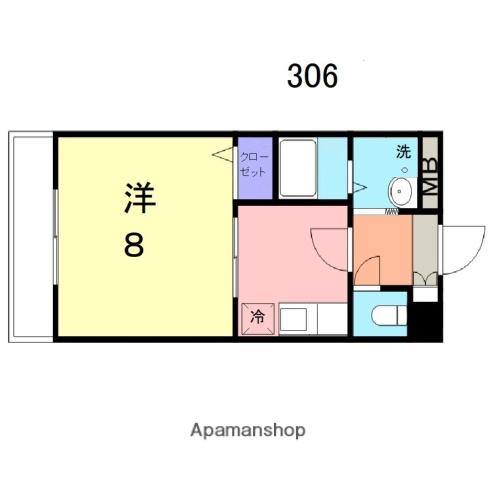 スカイマンションA棟(1DK/3階)の間取り写真