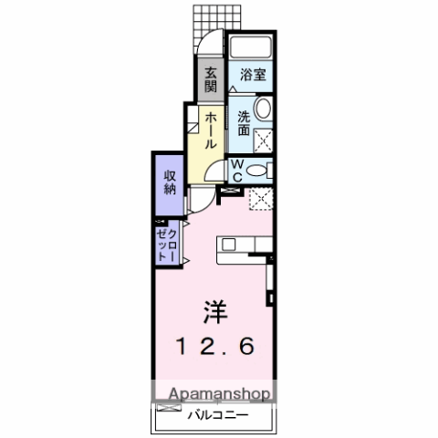 イルマーレ B(ワンルーム/1階)の間取り写真
