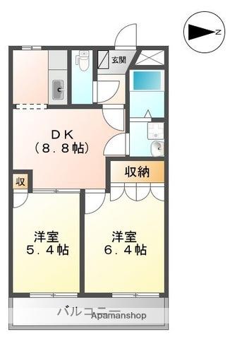 エレガントモレノ(2DK/2階)の間取り写真