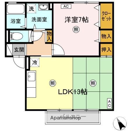 ウィルモア皆生S(1LDK/2階)の間取り写真