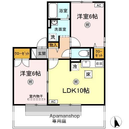 ミキカメディアマンション A棟(2LDK/1階)の間取り写真