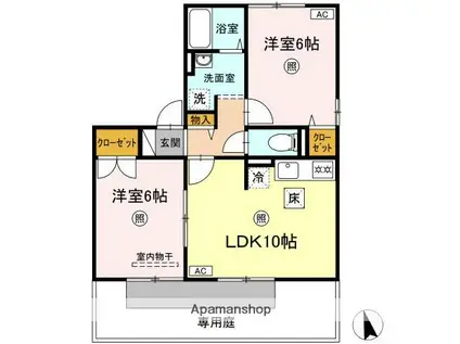 ミキカメディアマンション A棟(2LDK/1階)の間取り写真
