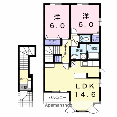 ソルデルフリオC(2LDK/2階)の間取り写真