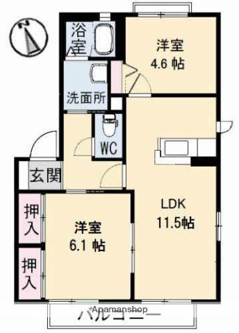 アメニティーハウス(2LDK/2階)の間取り写真