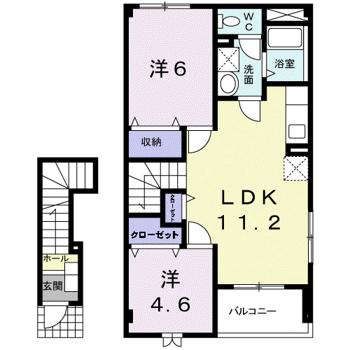 ライラックⅡ(2LDK/2階)の間取り写真