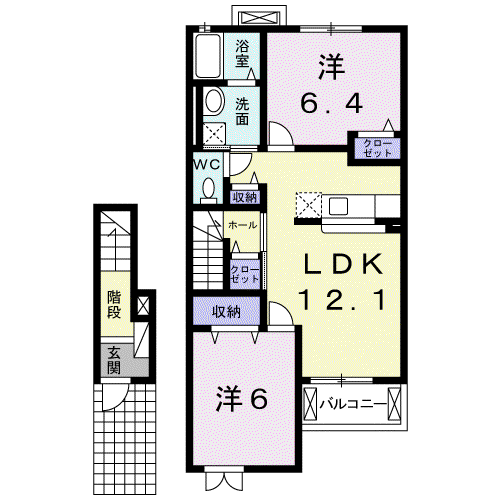 メゾンボヌ-ルⅡ(2LDK/2階)の間取り写真
